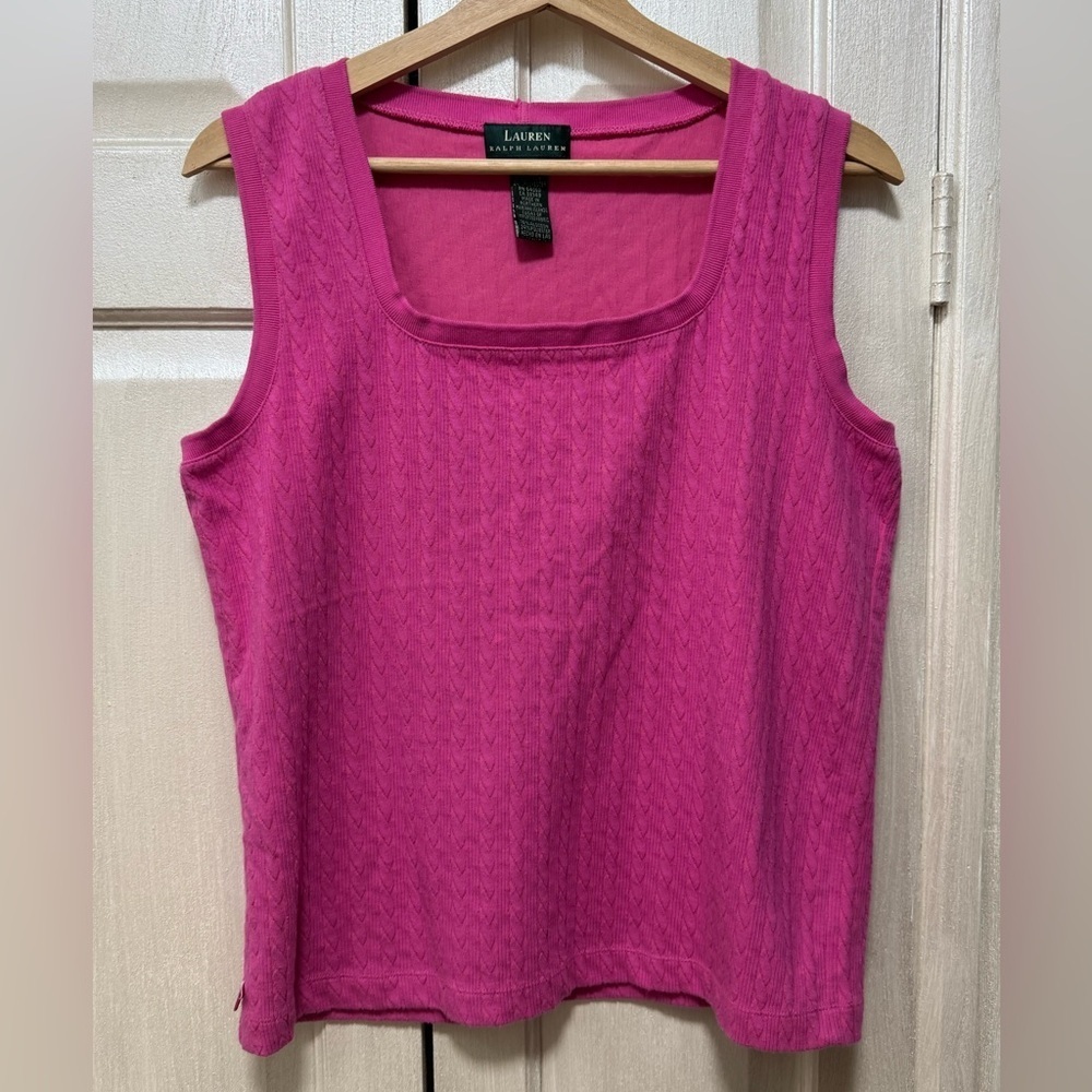 Lauren Ralph Lauren Women L Pink CotBlend Cable Knit Sleeveless Tank Top
